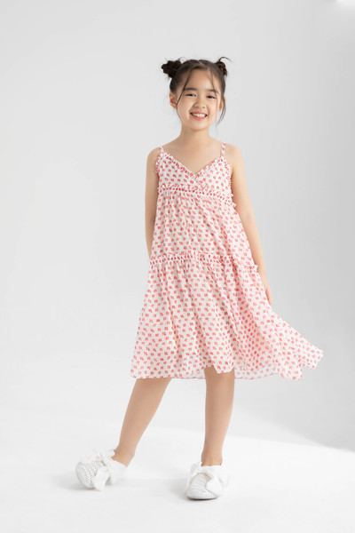 Đầm lụa 2 dây diềm bèo