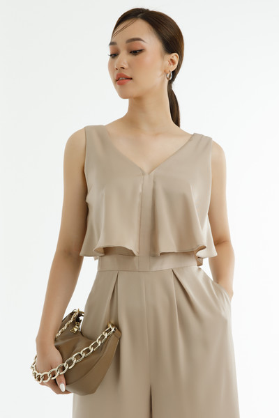 Jumpsuit lụa ống rộng