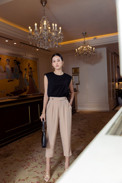 Quần baggy cạp phối khuy
