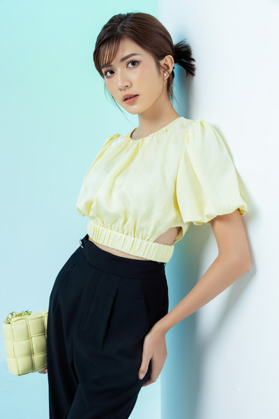Áo croptop nhún phồng