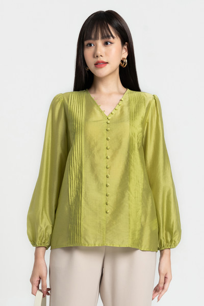Áo sơ mi tencel phối nút