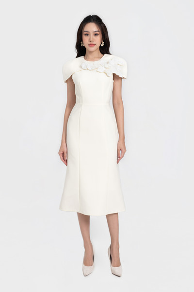 Almira Dress - Đầm đính hoa nổi tay cape