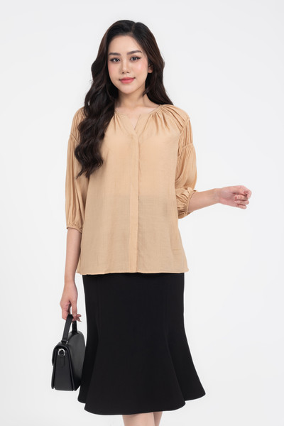 Áo lụa Bo chun cổ kiểu