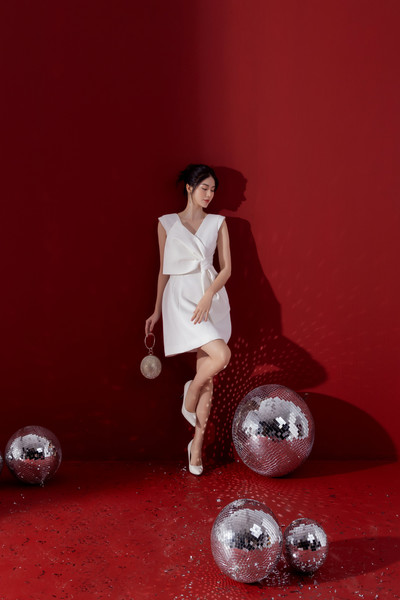 tweed dress with bow - Đầm tweed phối nơ