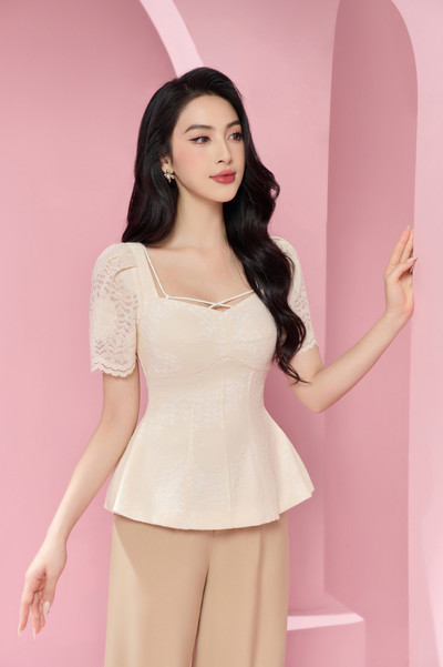 Áo peplum phối ren